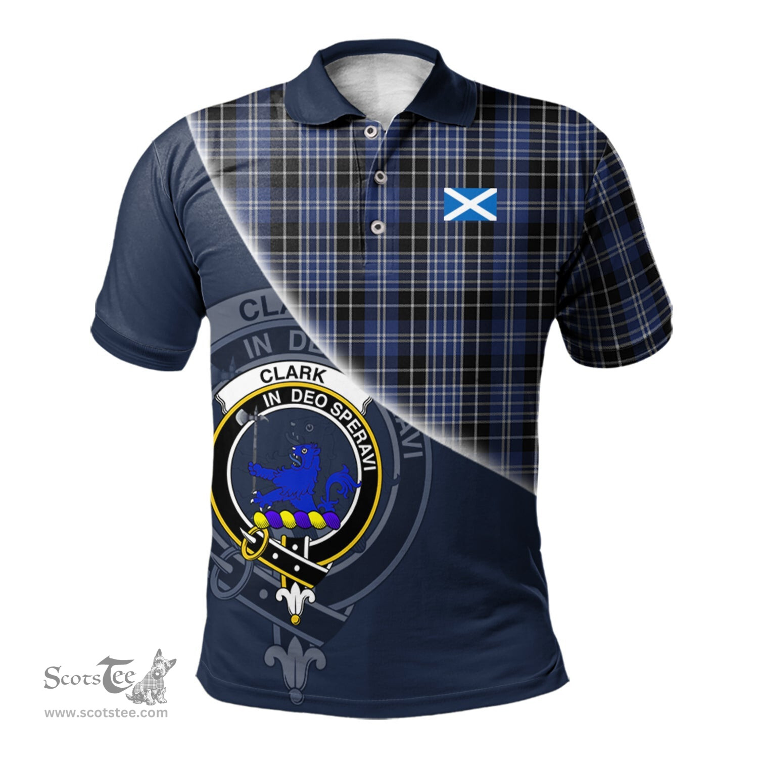 Scottish Clark (Lion) Clan Scotland Golf Plaid Polo Shirt with Scottish Flag Tartan Mens Polo Shirts Scottish Plaid Tartan Plaid - ScotsTee - scotstee.com