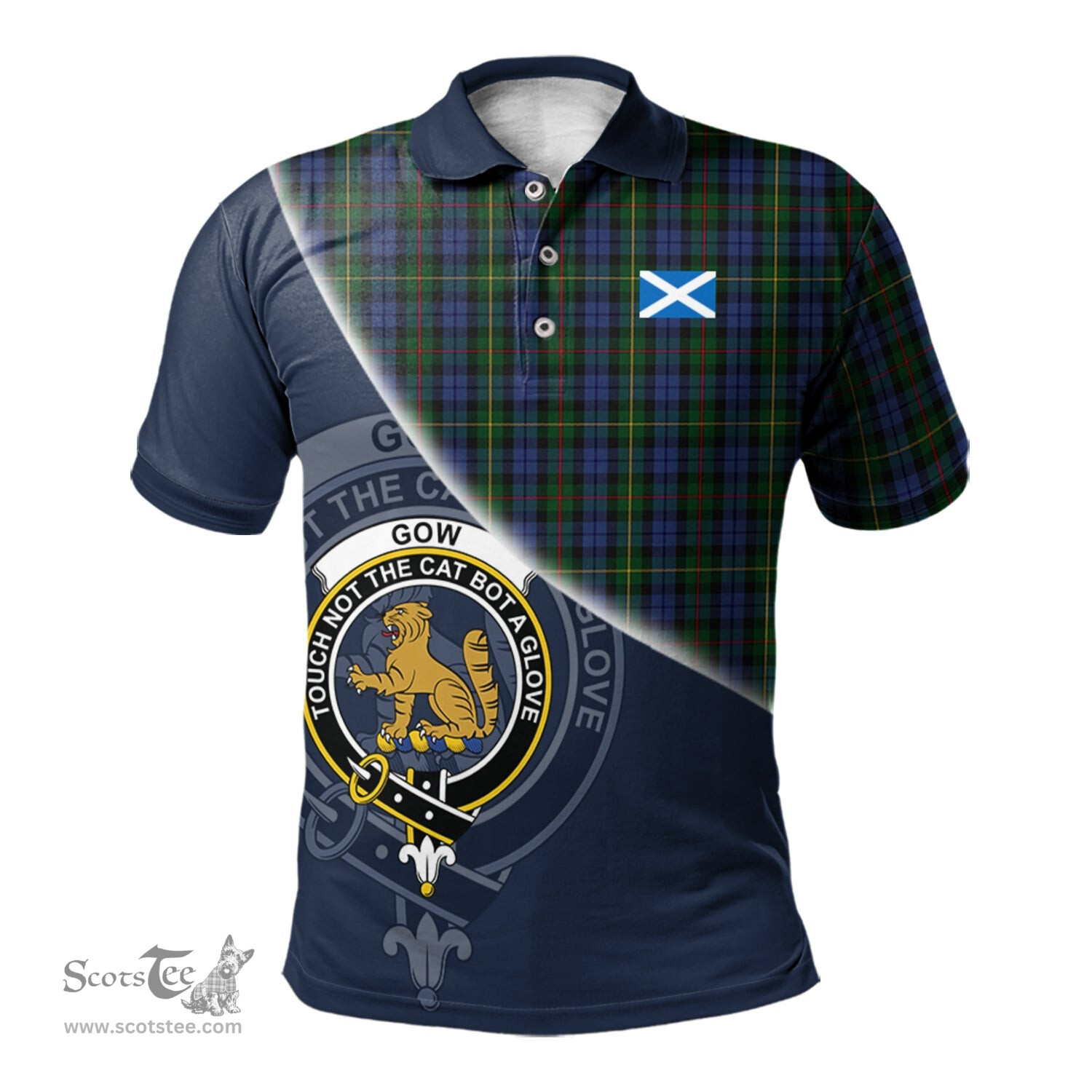Scottish Gow Hunting Clan Scotland Golf Plaid Polo Shirt with Scottish Flag Tartan Mens Polo Shirts Scottish Plaid Tartan Plaid - ScotsTee - scotstee.com