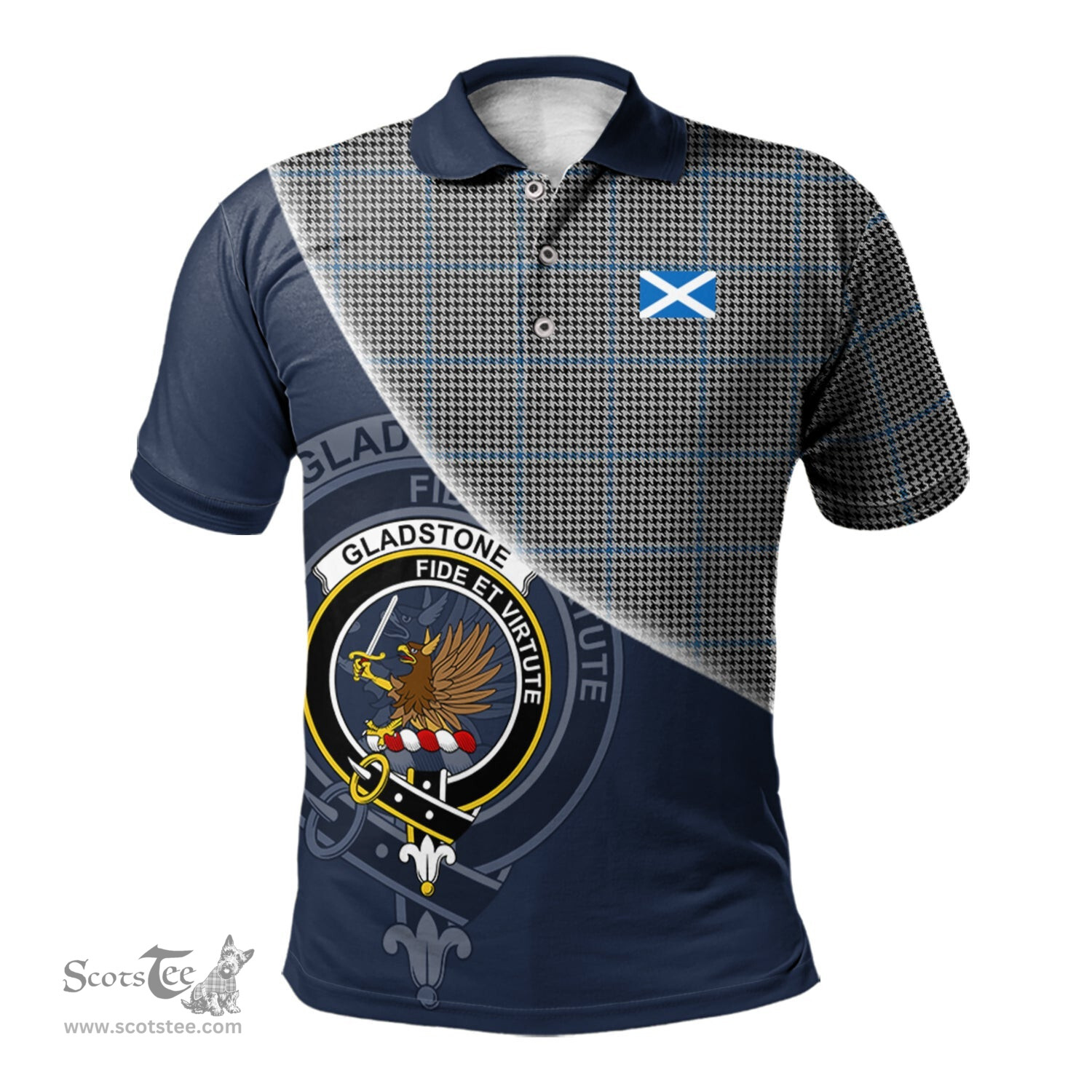 Scottish Gladstone Clan Scotland Golf Plaid Polo Shirt with Scottish Flag Tartan Mens Polo Shirts Scottish Plaid Tartan Plaid - ScotsTee - scotstee.com