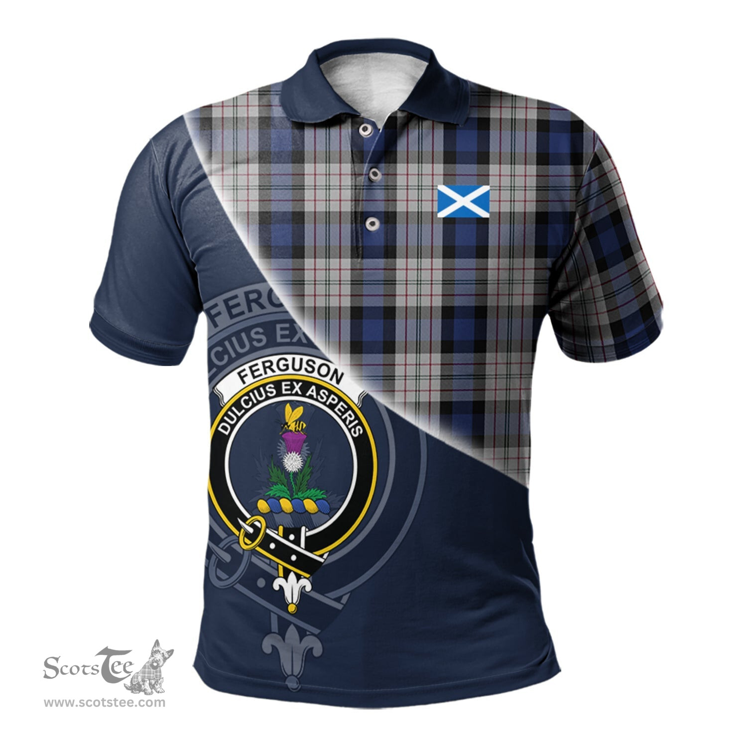 Scottish Ferguson Dress Clan Scotland Golf Plaid Polo Shirt with Scottish Flag Tartan Mens Polo Shirts Scottish Plaid Tartan Plaid - ScotsTee - scotstee.com