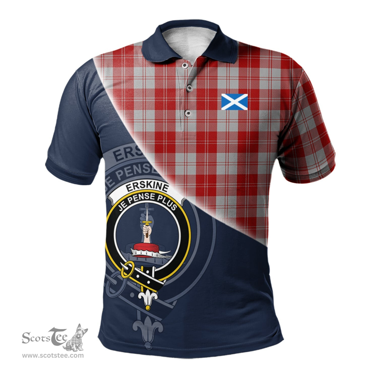 Scottish Erskine Red Clan Scotland Golf Plaid Polo Shirt with Scottish Flag Tartan Mens Polo Shirts Scottish Plaid Tartan Plaid - ScotsTee - scotstee.com