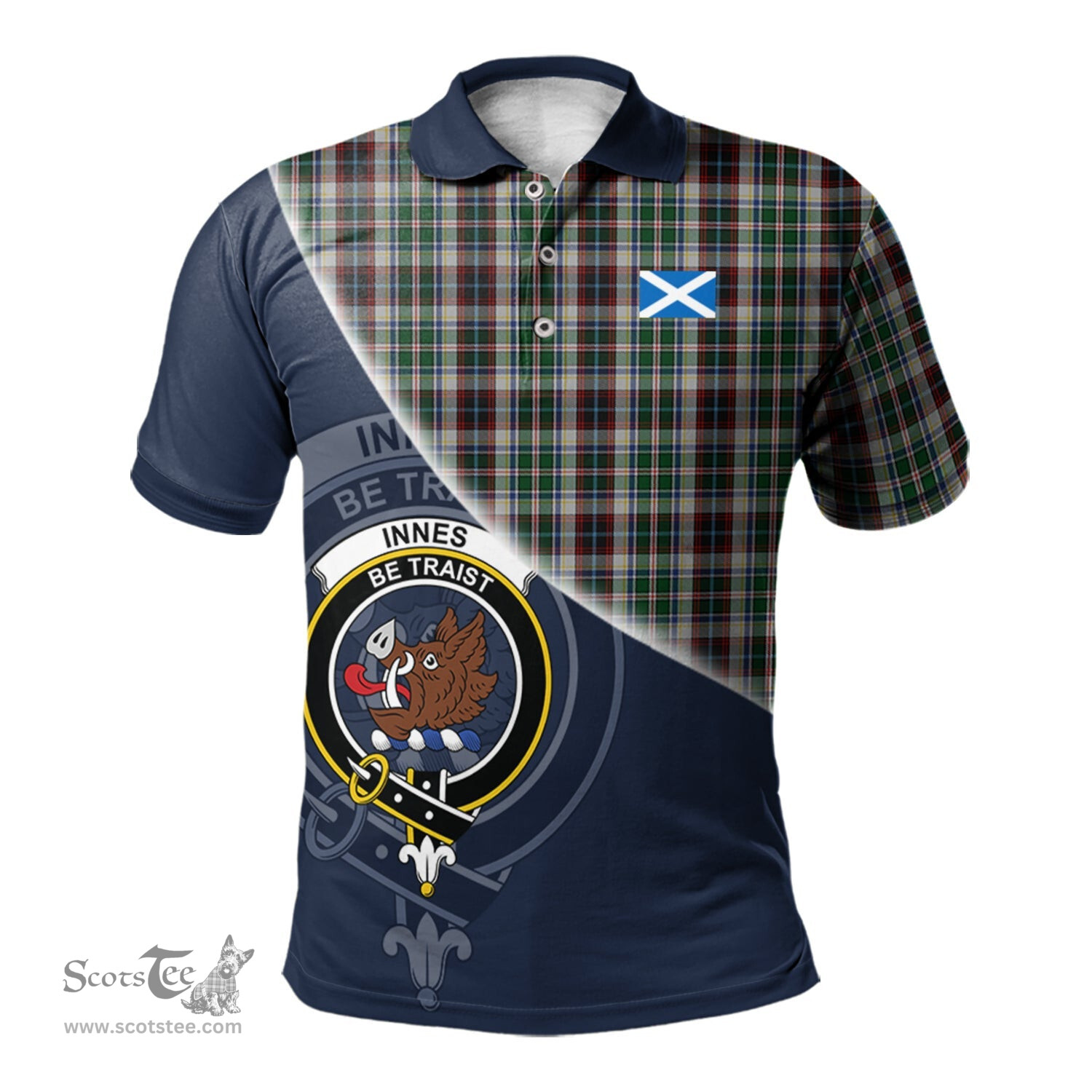 Scottish Innes Dress Clan Scotland Golf Plaid Polo Shirt with Scottish Flag Tartan Mens Polo Shirts Scottish Plaid Tartan Plaid - ScotsTee - scotstee.com