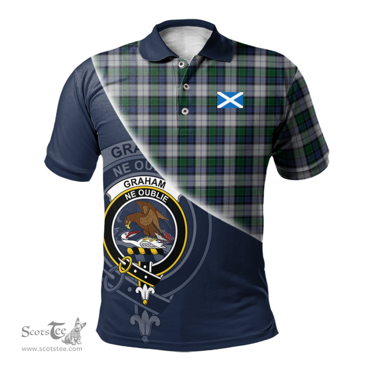 Scottish Graham Dress Clan Scotland Golf Plaid Polo Shirt with Scottish Flag Tartan Mens Polo Shirts Scottish Plaid Tartan Plaid - ScotsTee - scotstee.com