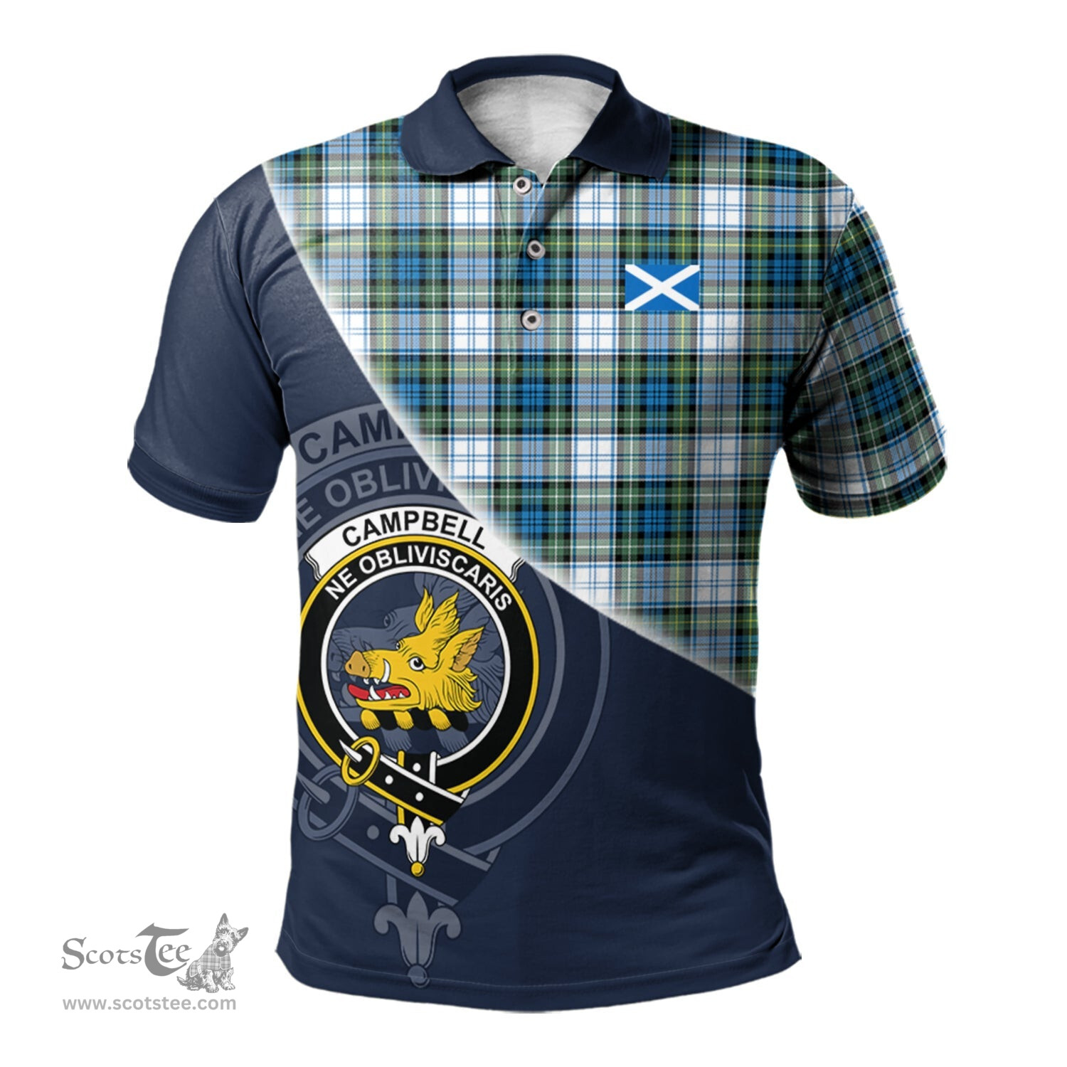 Scottish Campbell Dress Ancient Clan Scotland Golf Plaid Polo Shirt with Scottish Flag Tartan Mens Polo Shirts Scottish Plaid Tartan Plaid - ScotsTee - scotstee.com