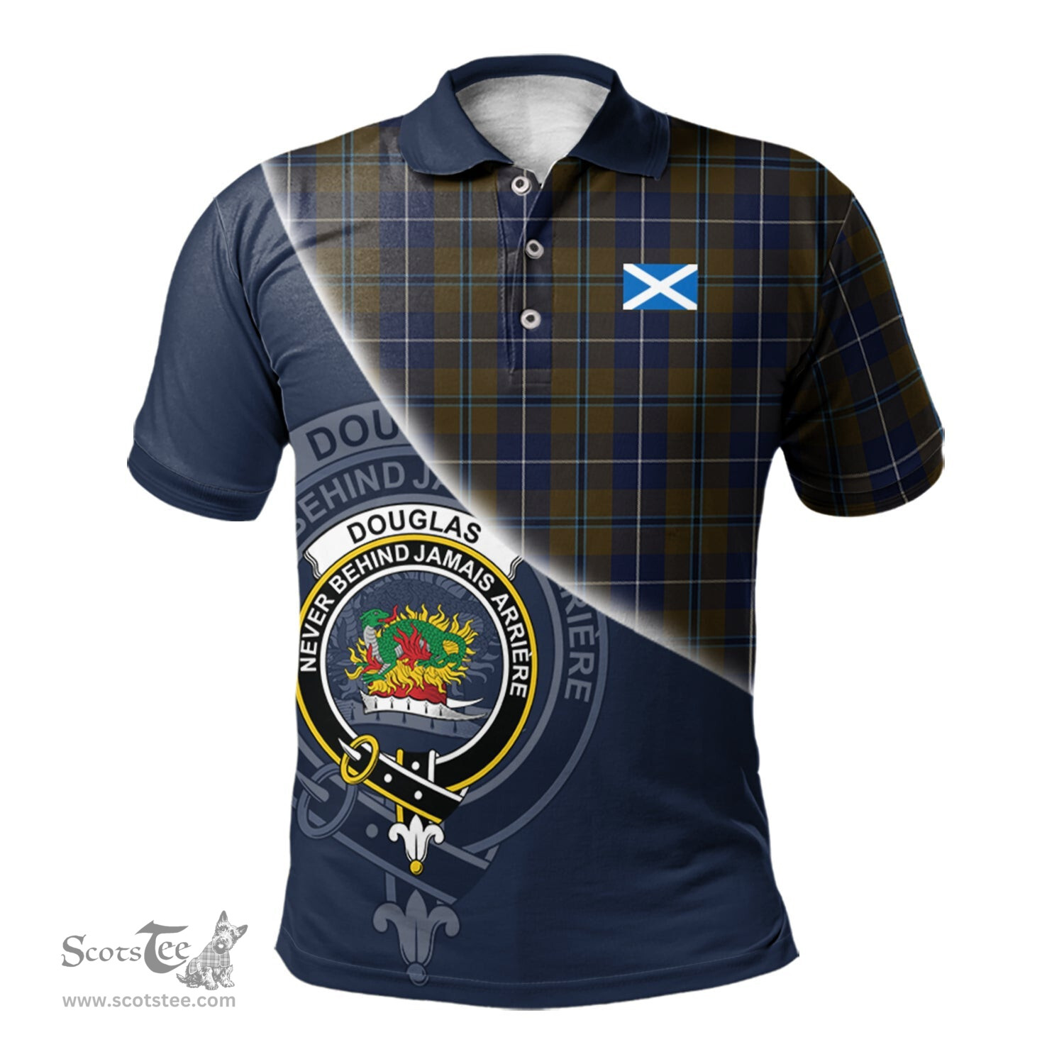 Scottish Douglas Brown Clan Scotland Golf Plaid Polo Shirt with Scottish Flag Tartan Mens Polo Shirts Scottish Plaid Tartan Plaid - ScotsTee - scotstee.com