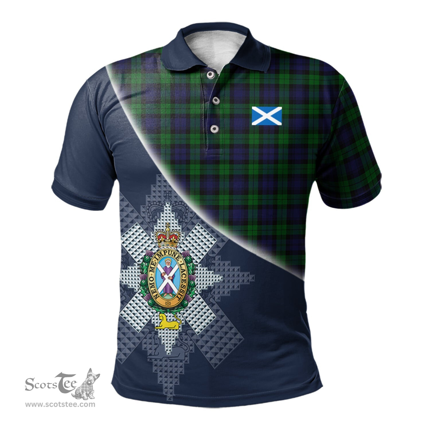 Scottish Black Watch Clan Scotland Golf Plaid Polo Shirt with Scottish Flag Tartan Mens Polo Shirts Scottish Plaid Tartan Plaid - ScotsTee - scotstee.com