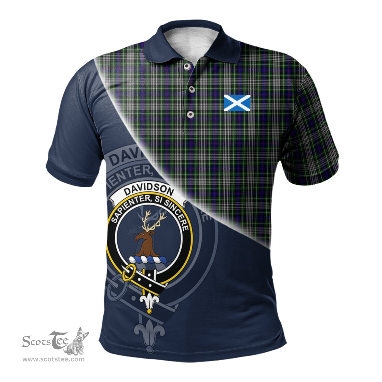 Scottish Davidson of Tulloch Dress Clan Scotland Golf Plaid Polo Shirt with Scottish Flag Tartan Mens Polo Shirts Scottish Plaid Tartan Plaid - ScotsTee - scotstee.com