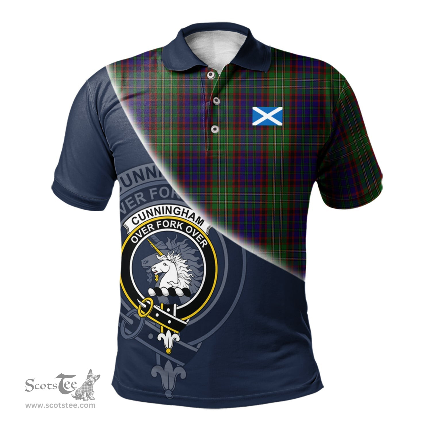 Scottish Cunningham Hunting Clan Scotland Golf Plaid Polo Shirt with Scottish Flag Tartan Mens Polo Shirts Scottish Plaid Tartan Plaid - ScotsTee - scotstee.com