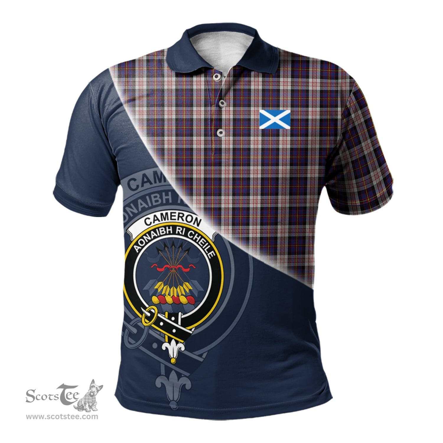 Scottish Cameron of Erracht Dress Clan Scotland Golf Plaid Polo Shirt with Scottish Flag Tartan Mens Polo Shirts Scottish Plaid Tartan Plaid - ScotsTee - scotstee.com