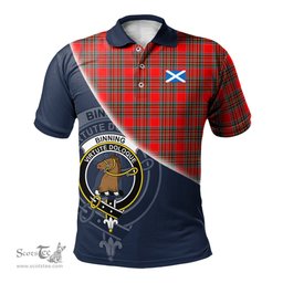 Scottish Binning Clan Scotland Golf Plaid Polo Shirt with Scottish Flag Tartan Mens Polo Shirts Scottish Plaid Tartan Plaid - ScotsTee - scotstee.com