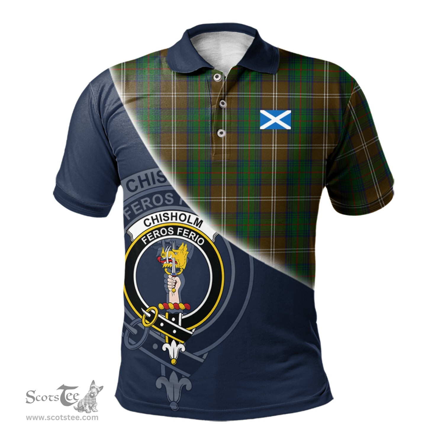 Scottish Chisholm Hunting Clan Scotland Golf Plaid Polo Shirt with Scottish Flag Tartan Mens Polo Shirts Scottish Plaid Tartan Plaid - ScotsTee - scotstee.com