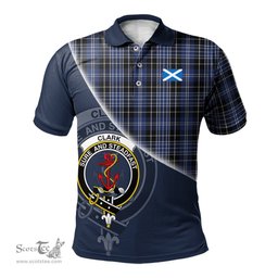 Scottish Clark Clan Scotland Golf Plaid Polo Shirt with Scottish Flag Tartan Mens Polo Shirts Scottish Plaid Tartan Plaid - ScotsTee - scotstee.com