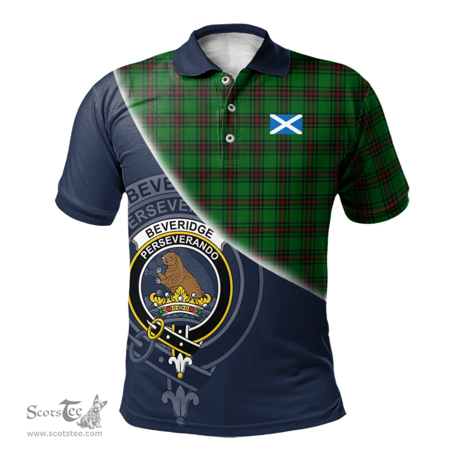 Scottish Beveridge Clan Scotland Golf Plaid Polo Shirt with Scottish Flag Tartan Mens Polo Shirts Scottish Plaid Tartan Plaid - ScotsTee - scotstee.com