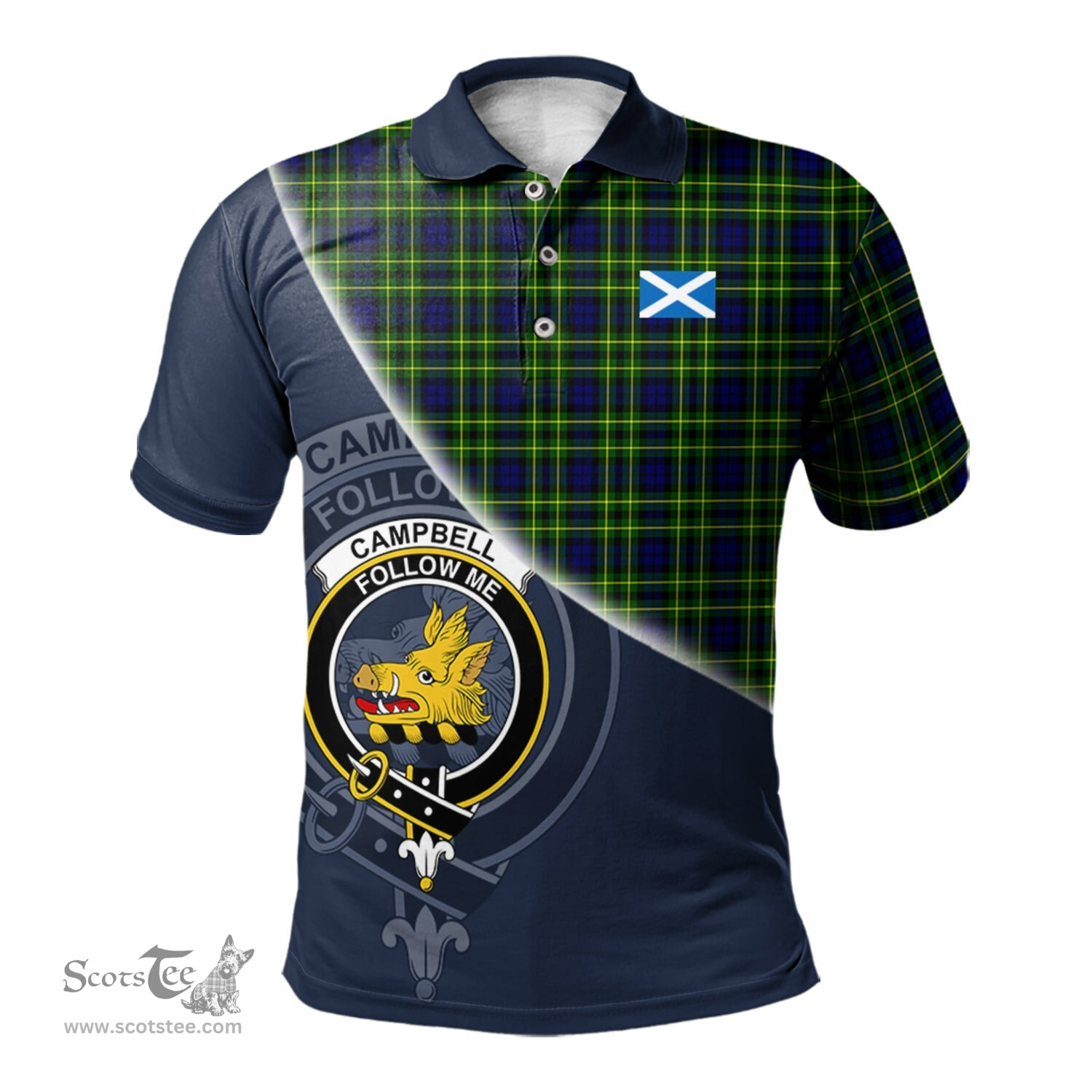 Scottish Campbell of Breadalbane Modern Clan Scotland Golf Plaid Polo Shirt with Scottish Flag Tartan Mens Polo Shirts Scottish Plaid Tartan Plaid - ScotsTee - scotstee.com
