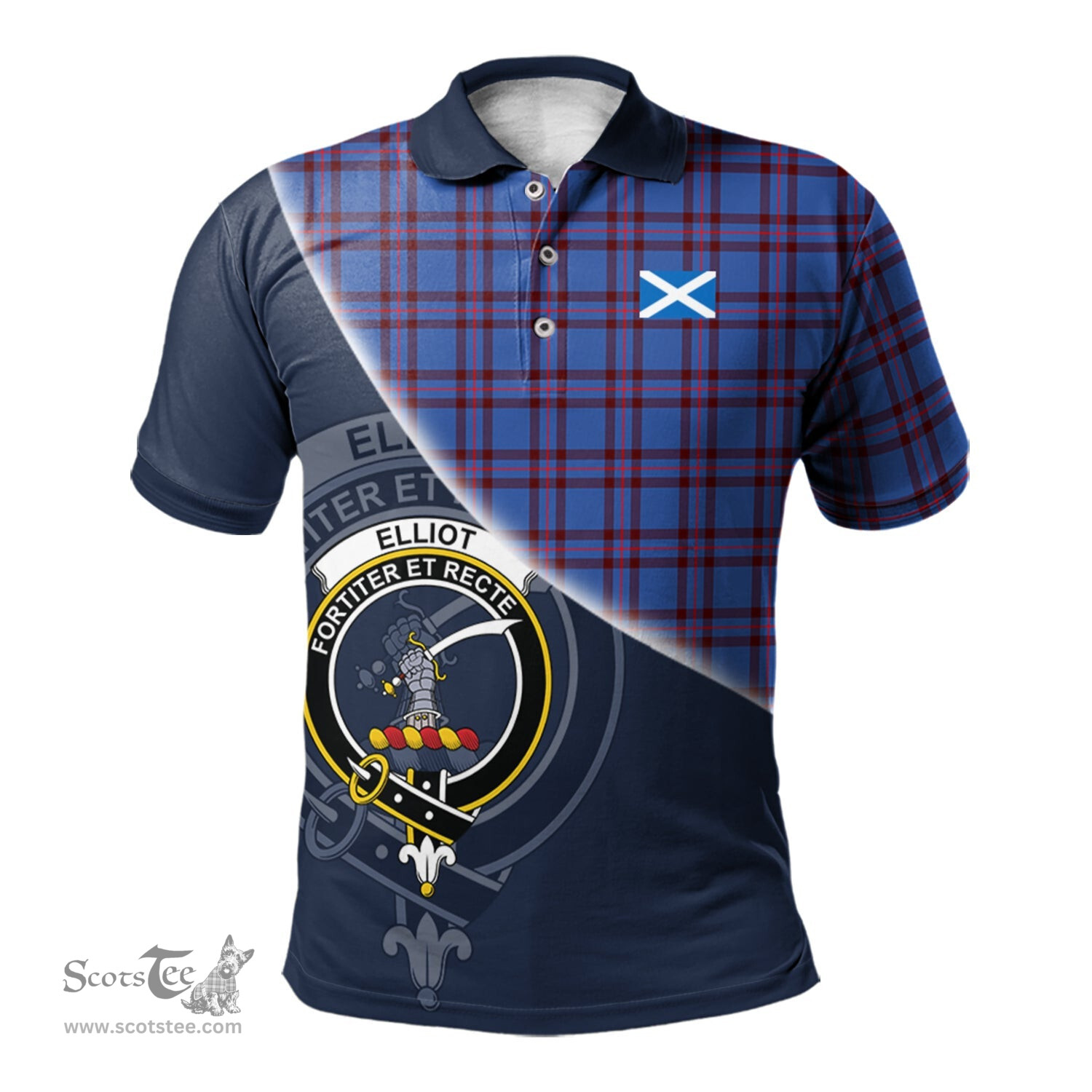 Scottish Elliot Modern Clan Scotland Golf Plaid Polo Shirt with Scottish Flag Tartan Mens Polo Shirts Scottish Plaid Tartan Plaid - ScotsTee - scotstee.com