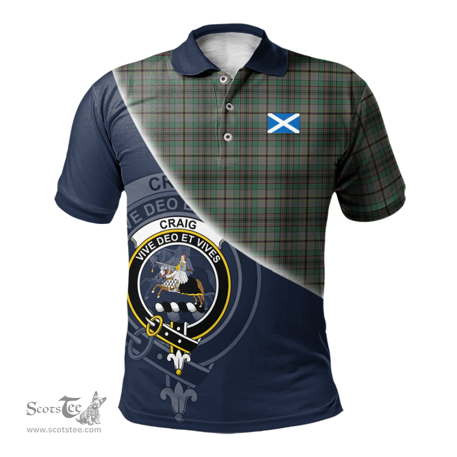 Scottish Craig Clan Scotland Golf Plaid Polo Shirt with Scottish Flag Tartan Mens Polo Shirts Scottish Plaid Tartan Plaid - ScotsTee - scotstee.com
