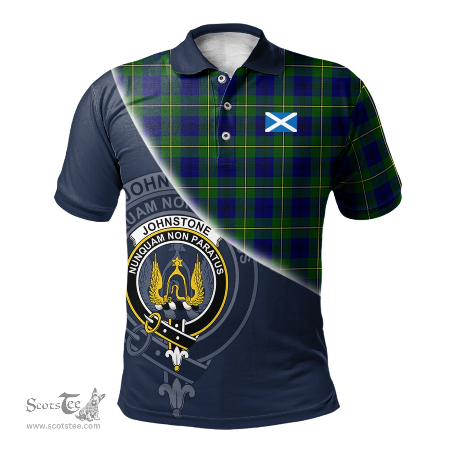 Scottish Johnstone Modern Clan Scotland Golf Plaid Polo Shirt with Scottish Flag Tartan Mens Polo Shirts Scottish Plaid Tartan Plaid - ScotsTee - scotstee.com