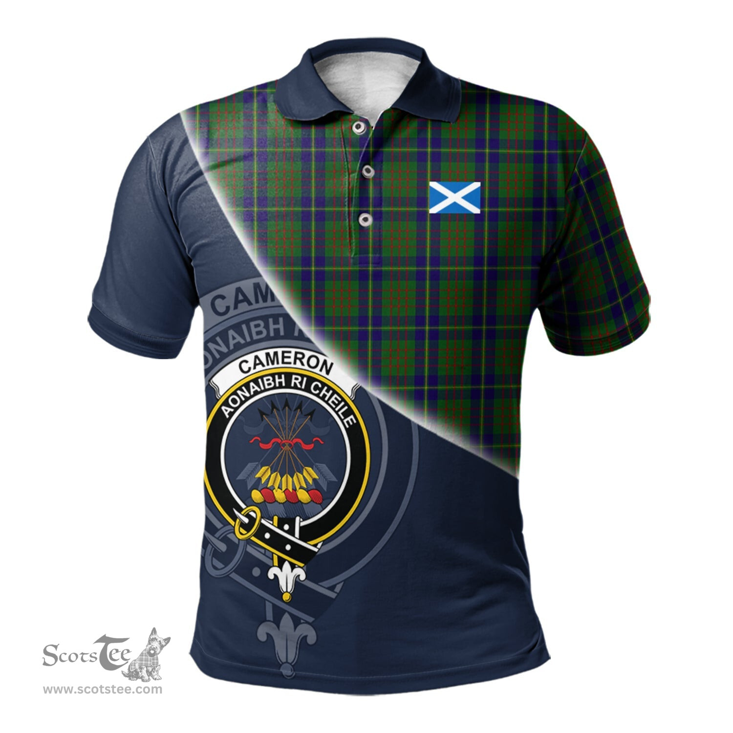 Scottish Cameron of Lochiel Hunting Clan Scotland Golf Plaid Polo Shirt with Scottish Flag Tartan Mens Polo Shirts Scottish Plaid Tartan Plaid - ScotsTee - scotstee.com