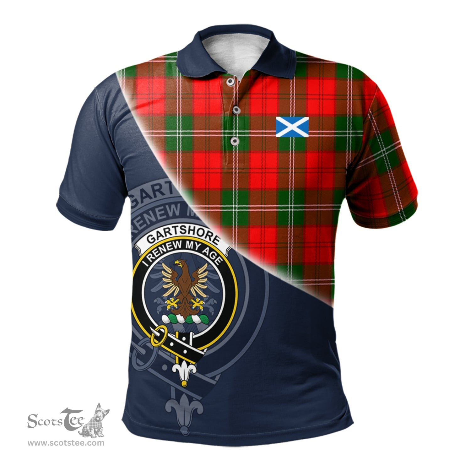 Scottish Gartshore Clan Scotland Golf Plaid Polo Shirt with Scottish Flag Tartan Mens Polo Shirts Scottish Plaid Tartan Plaid - ScotsTee - scotstee.com