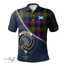 Scottish Chalmers Modern Clan Scotland Golf Plaid Polo Shirt with Scottish Flag Tartan Mens Polo Shirts Scottish Plaid Tartan Plaid - ScotsTee - scotstee.com