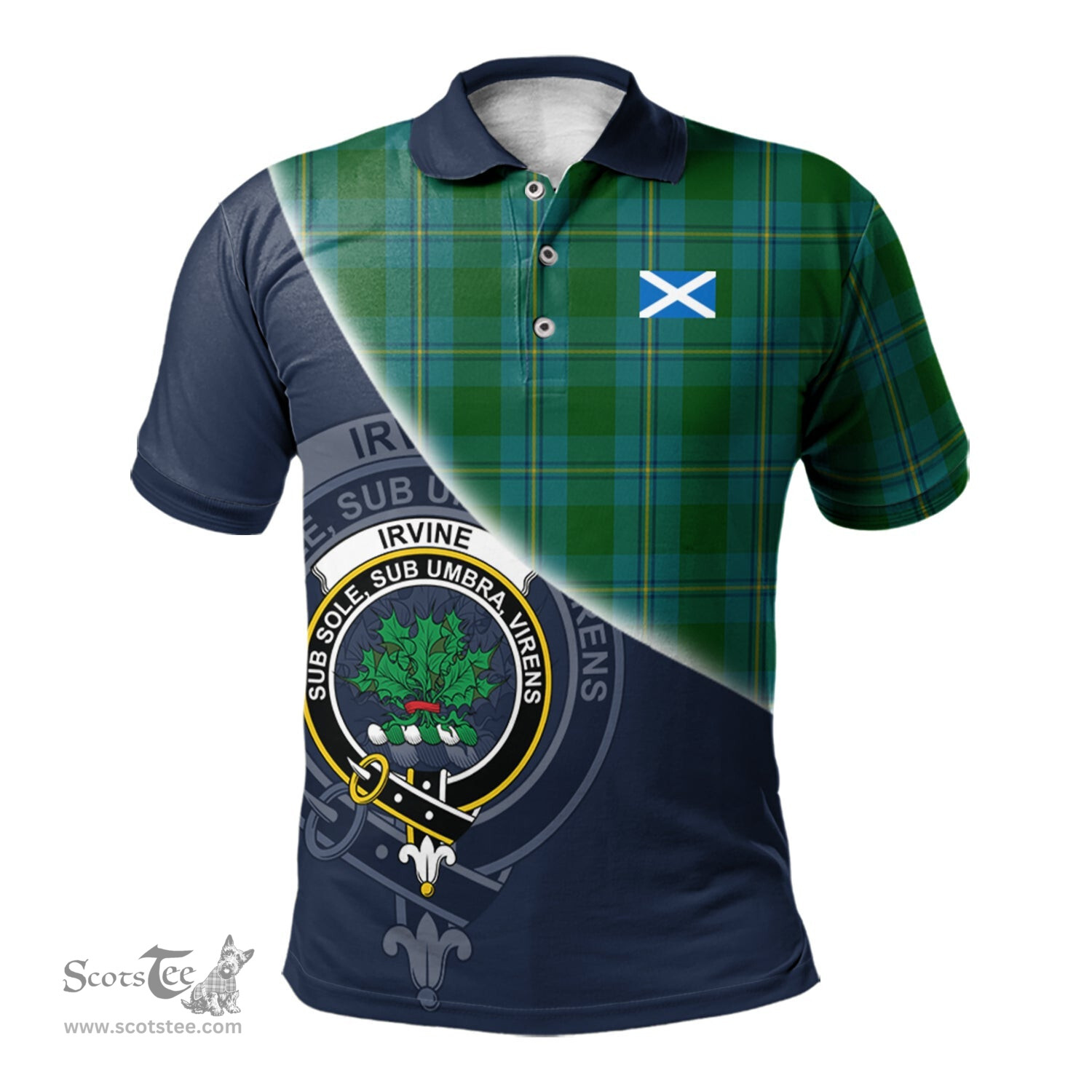 Scottish Irvine of Bonshaw Clan Scotland Golf Plaid Polo Shirt with Scottish Flag Tartan Mens Polo Shirts Scottish Plaid Tartan Plaid - ScotsTee - scotstee.com