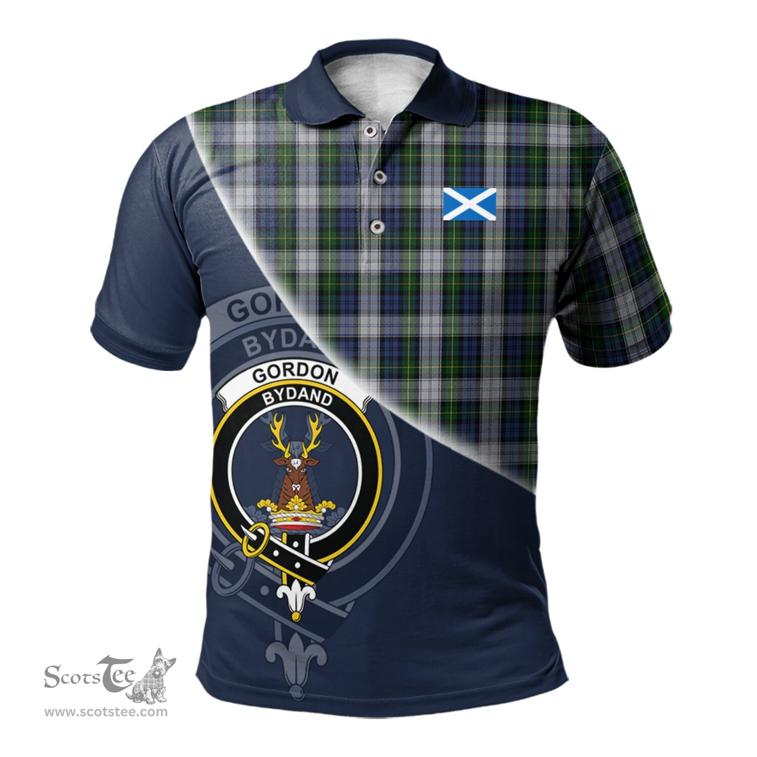 Scottish Gordon Dress Clan Scotland Golf Plaid Polo Shirt with Scottish Flag Tartan Mens Polo Shirts Scottish Plaid Tartan Plaid - ScotsTee - scotstee.com