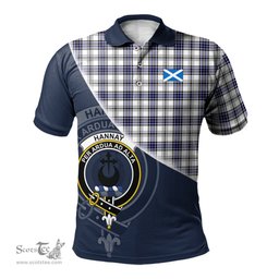 Scottish Hannay Modern Clan Scotland Golf Plaid Polo Shirt with Scottish Flag Tartan Mens Polo Shirts Scottish Plaid Tartan Plaid - ScotsTee - scotstee.com