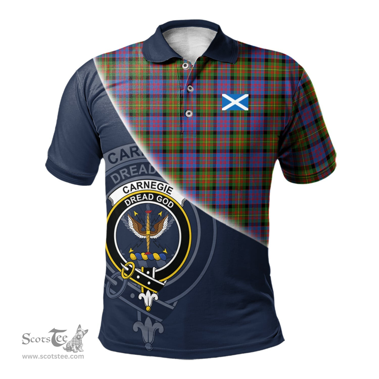 Scottish Carnegie Ancient Clan Scotland Golf Plaid Polo Shirt with Scottish Flag Tartan Mens Polo Shirts Scottish Plaid Tartan Plaid - ScotsTee - scotstee.com