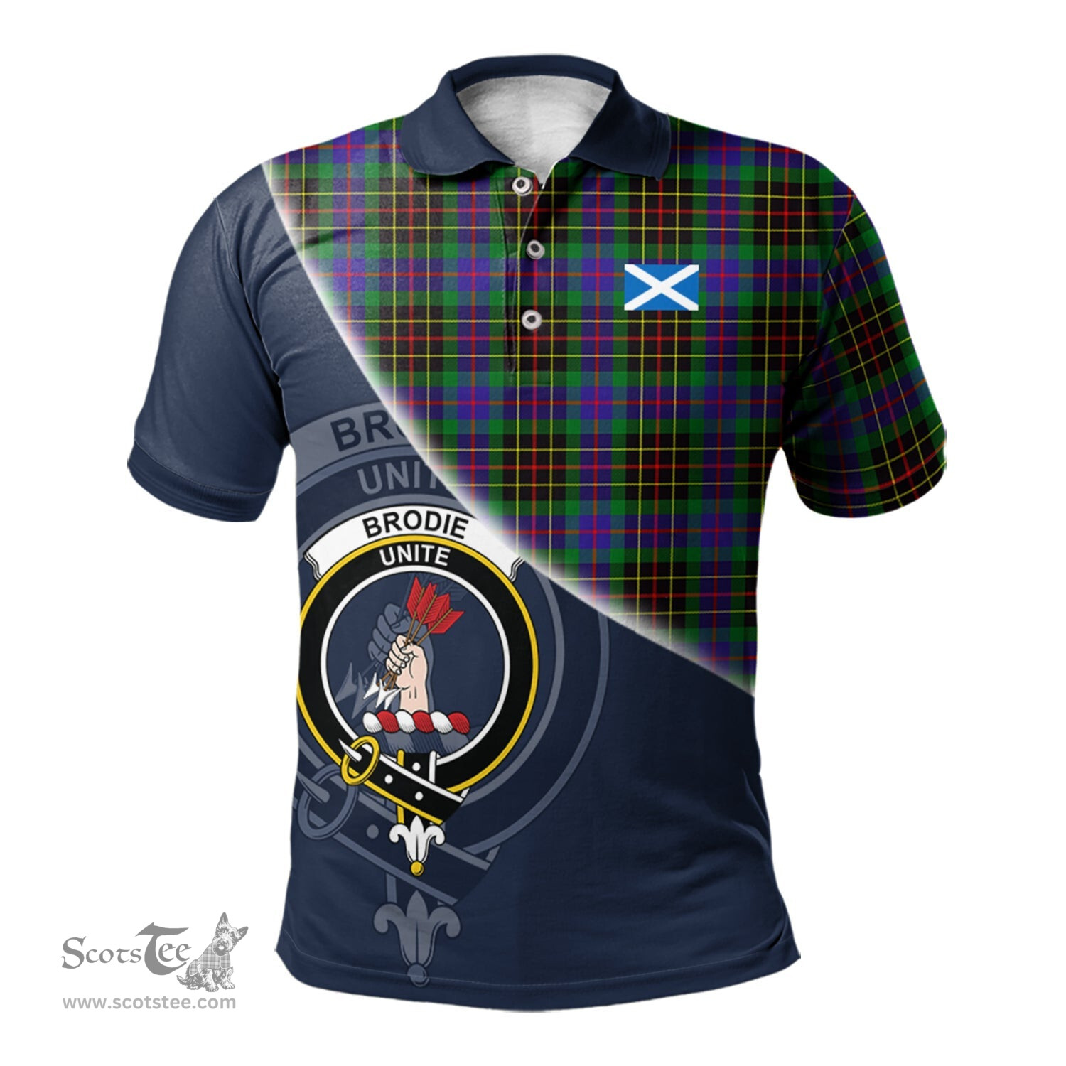 Scottish Brodie Hunting Modern Clan Scotland Golf Plaid Polo Shirt with Scottish Flag Tartan Mens Polo Shirts Scottish Plaid Tartan Plaid - ScotsTee - scotstee.com