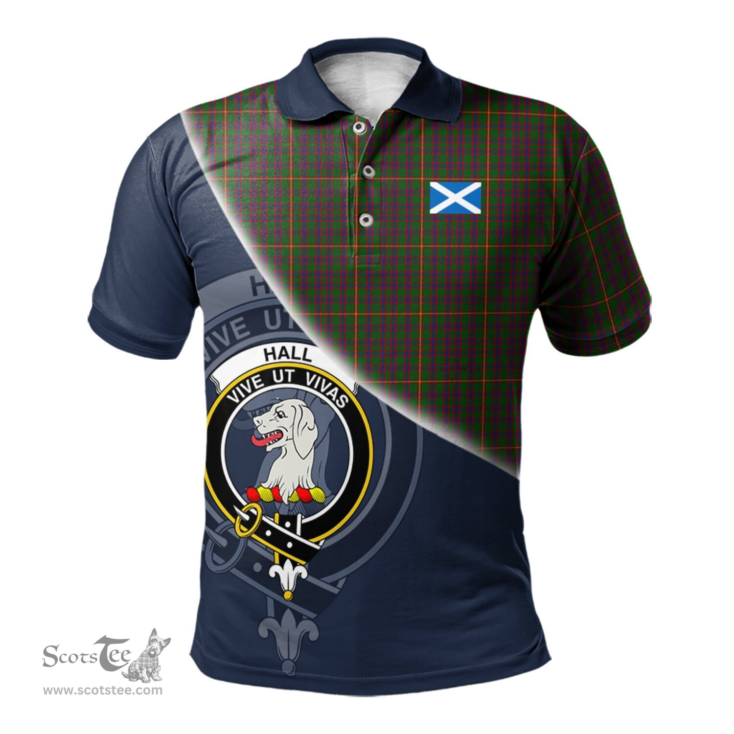 Scottish Hall Clan Scotland Golf Plaid Polo Shirt with Scottish Flag Tartan Mens Polo Shirts Scottish Plaid Tartan Plaid - ScotsTee - scotstee.com