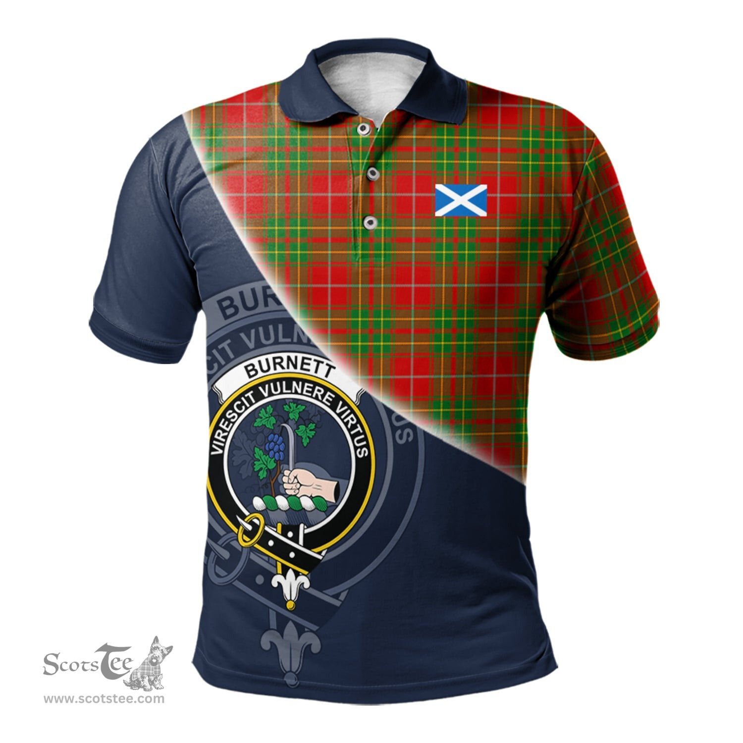Scottish Burnett Ancient Clan Scotland Golf Plaid Polo Shirt with Scottish Flag Tartan Mens Polo Shirts Scottish Plaid Tartan Plaid - ScotsTee - scotstee.com