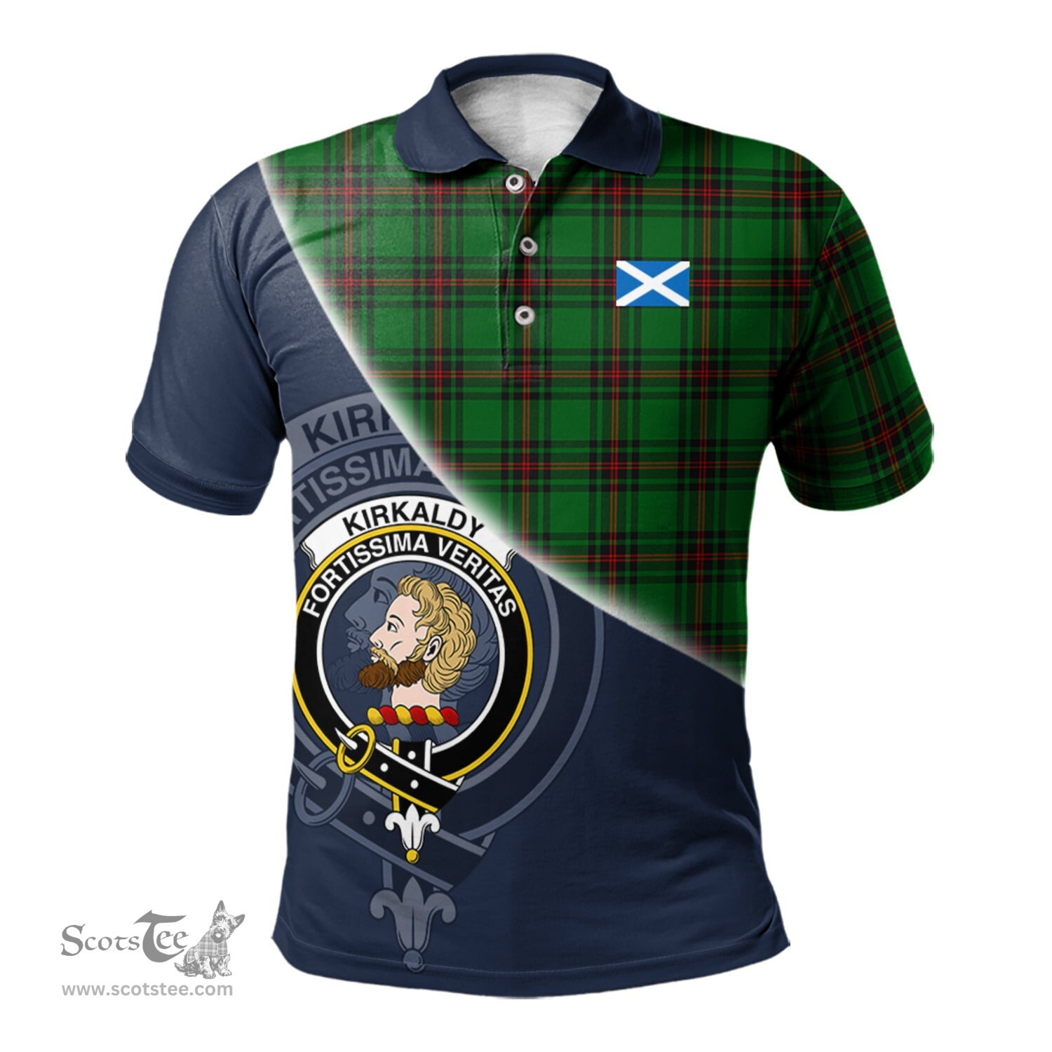 Scottish Kirkaldy Clan Scotland Golf Plaid Polo Shirt with Scottish Flag Tartan Mens Polo Shirts Scottish Plaid Tartan Plaid - ScotsTee - scotstee.com