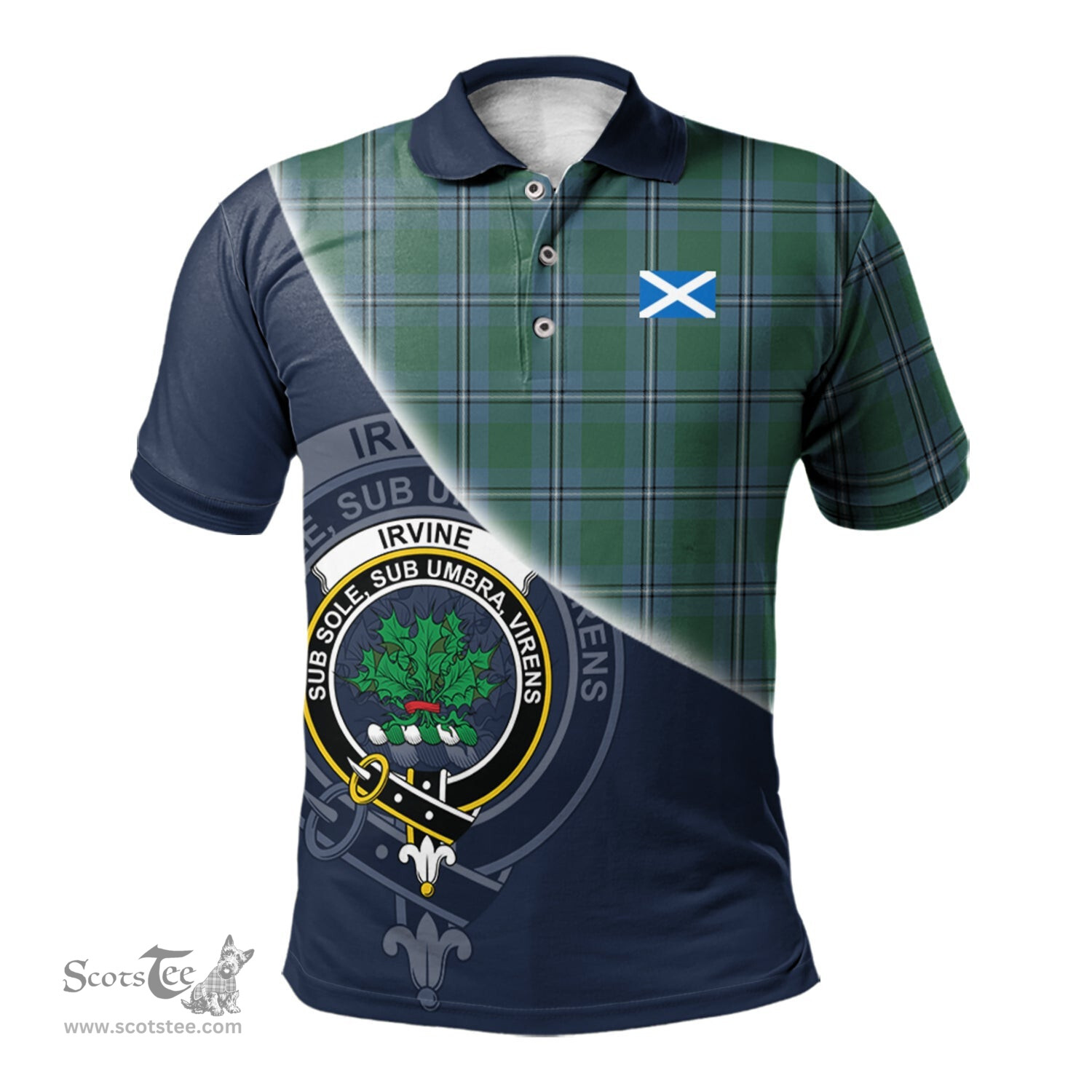 Scottish Irvine of Drum Clan Scotland Golf Plaid Polo Shirt with Scottish Flag Tartan Mens Polo Shirts Scottish Plaid Tartan Plaid - ScotsTee - scotstee.com