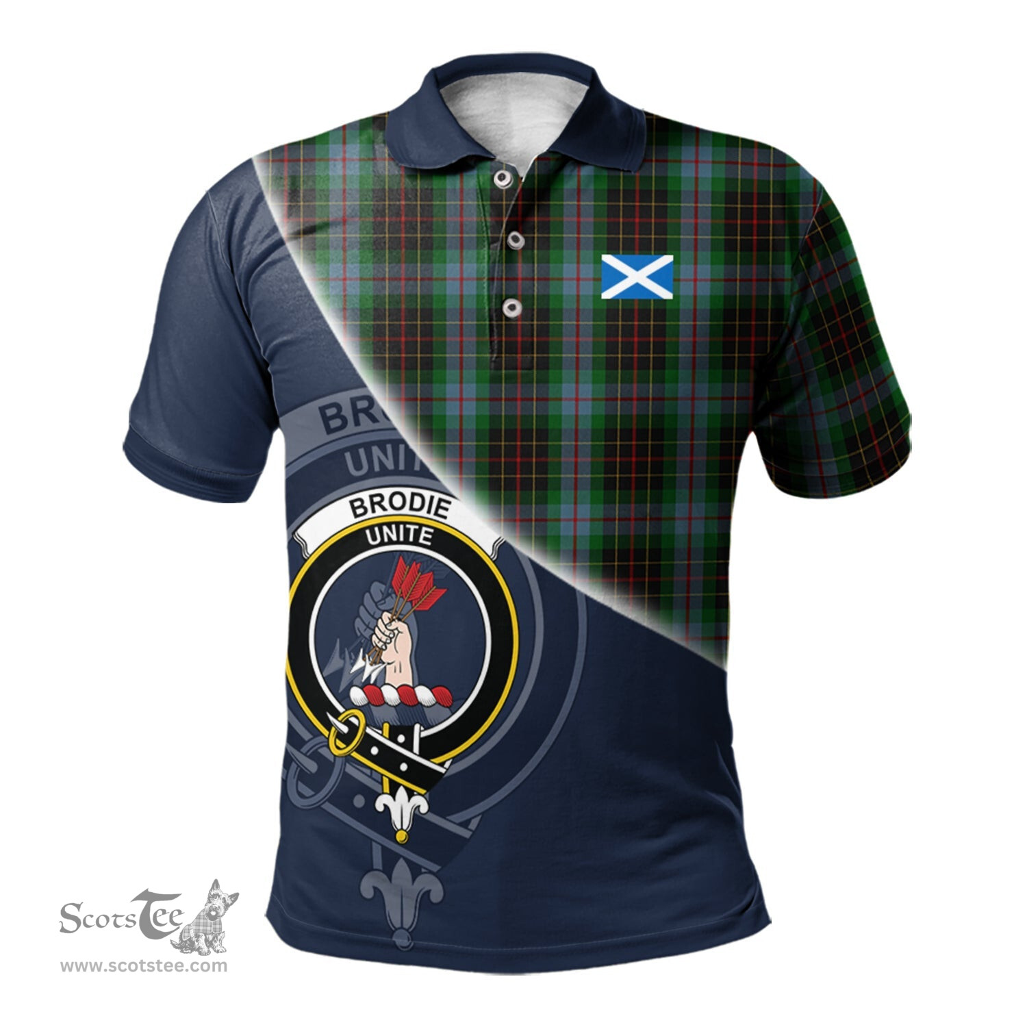 Scottish Brodie Hunting Clan Scotland Golf Plaid Polo Shirt with Scottish Flag Tartan Mens Polo Shirts Scottish Plaid Tartan Plaid - ScotsTee - scotstee.com