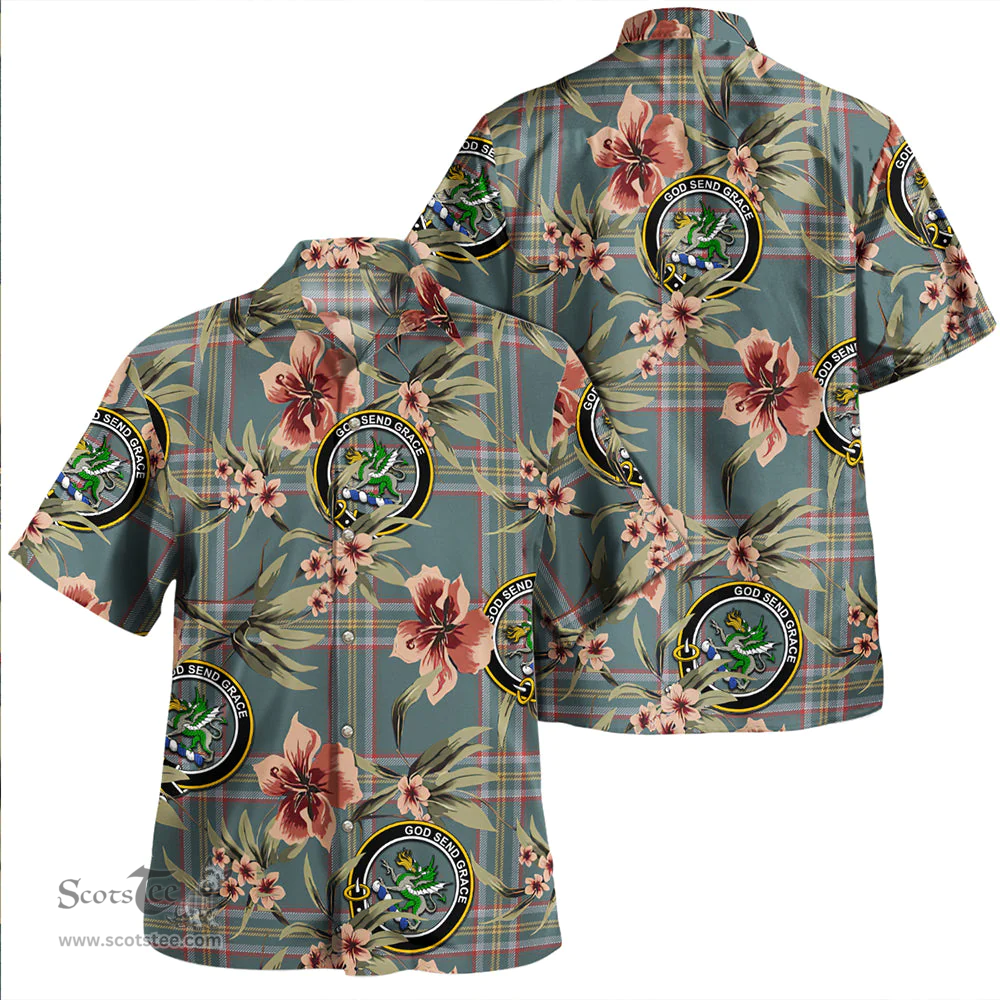 Scottish Crichton (Creighton) Weathered Clan Tartan Hawaiian Shirt - Tropical Old Style Scottish Plaid Tartan Plaid