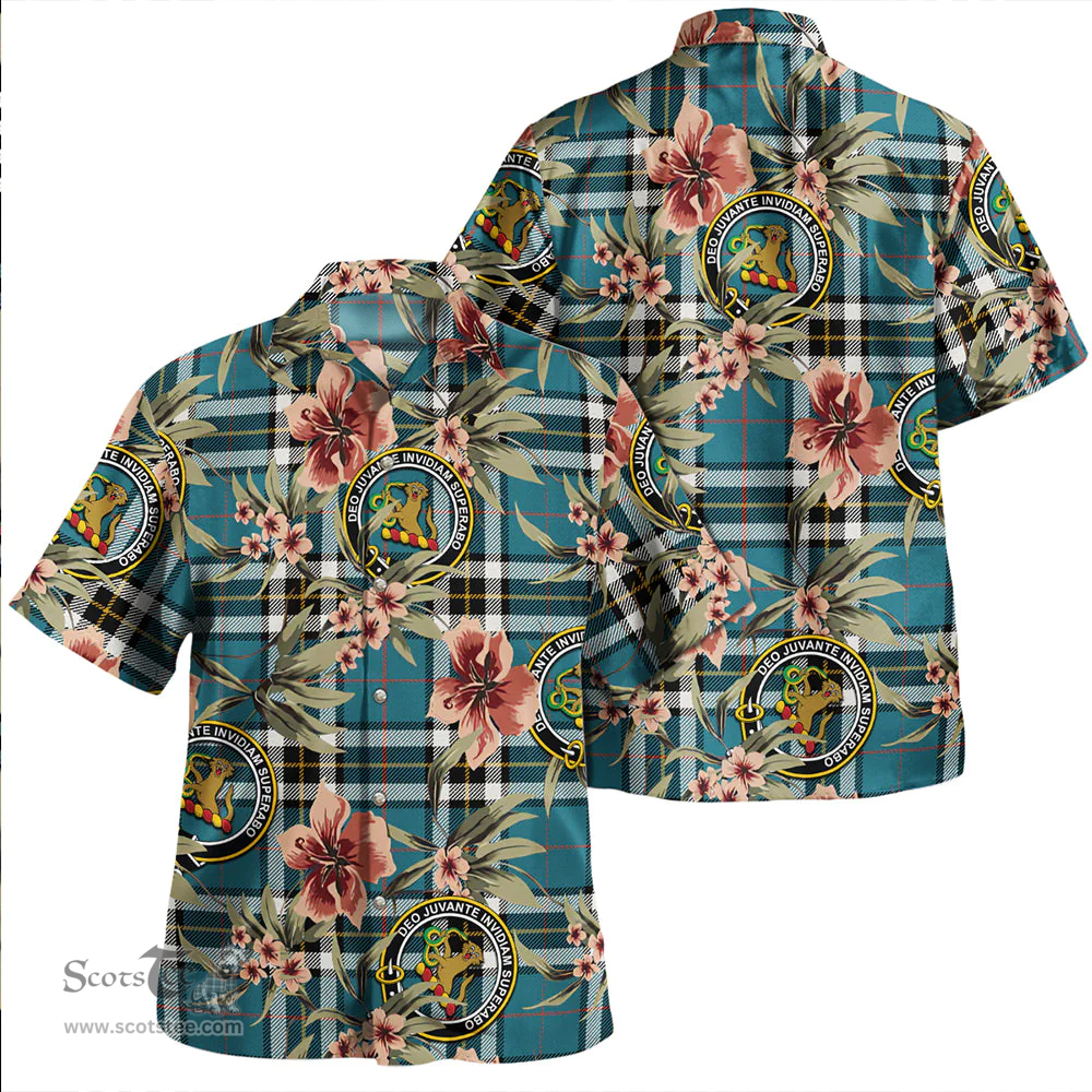 Scottish Thomson Blue (MacThomas Blue/Thompson Dress) Ancient Clan Tartan Hawaiian Shirt - Tropical Old Style Scottish Plaid Tartan Plaid