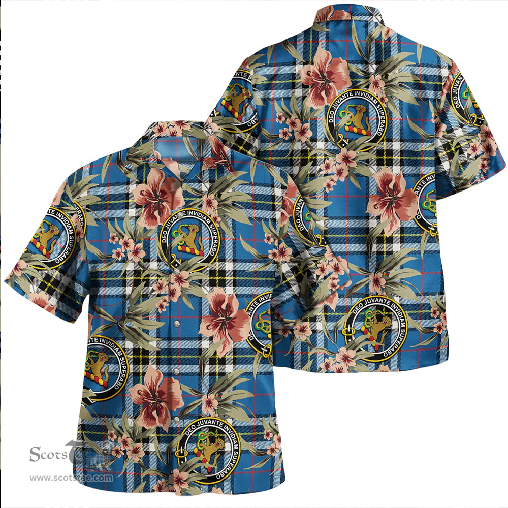 Scottish Thomson Blue (MacThomas Blue/Thompson Dress) Modern Clan Tartan Hawaiian Shirt - Tropical Old Style Scottish Plaid Tartan Plaid