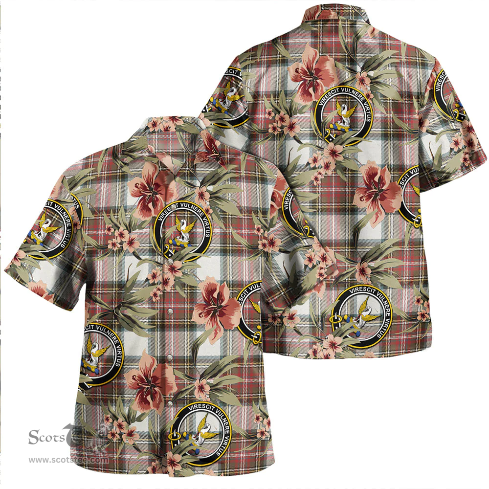Scottish Stewart Dress Weathered Clan Tartan Hawaiian Shirt - Tropical Old Style Scottish Plaid Tartan Plaid