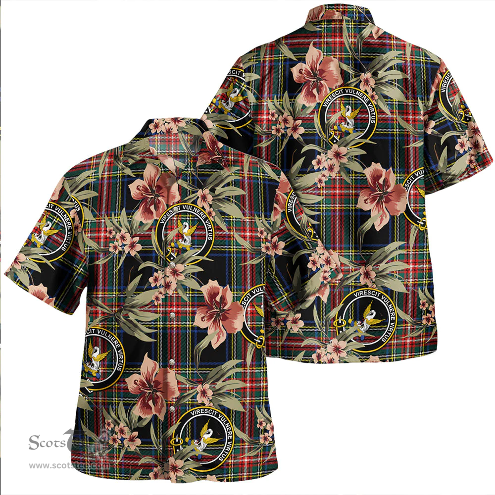 Scottish Stewart Black Modern Clan Tartan Hawaiian Shirt - Tropical Old Style Scottish Plaid Tartan Plaid