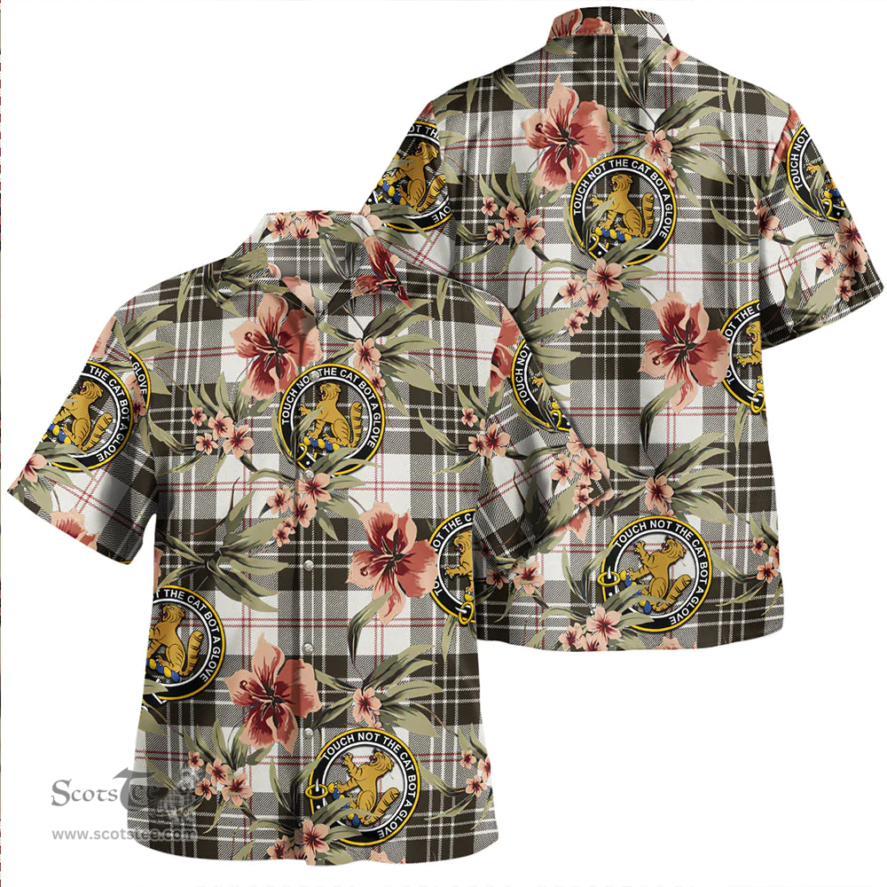 Scottish MacPherson of Cluny Black & White Clan Tartan Hawaiian Shirt - Tropical Old Style Scottish Plaid Tartan Plaid