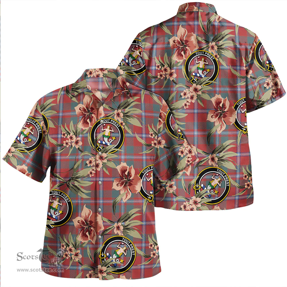 Scottish Murray of Abercairney Portrait (Murray of Abercairney; Portrait) Weathered Clan Tartan Hawaiian Shirt - Tropical Old Style Scottish Plaid Tartan Plaid