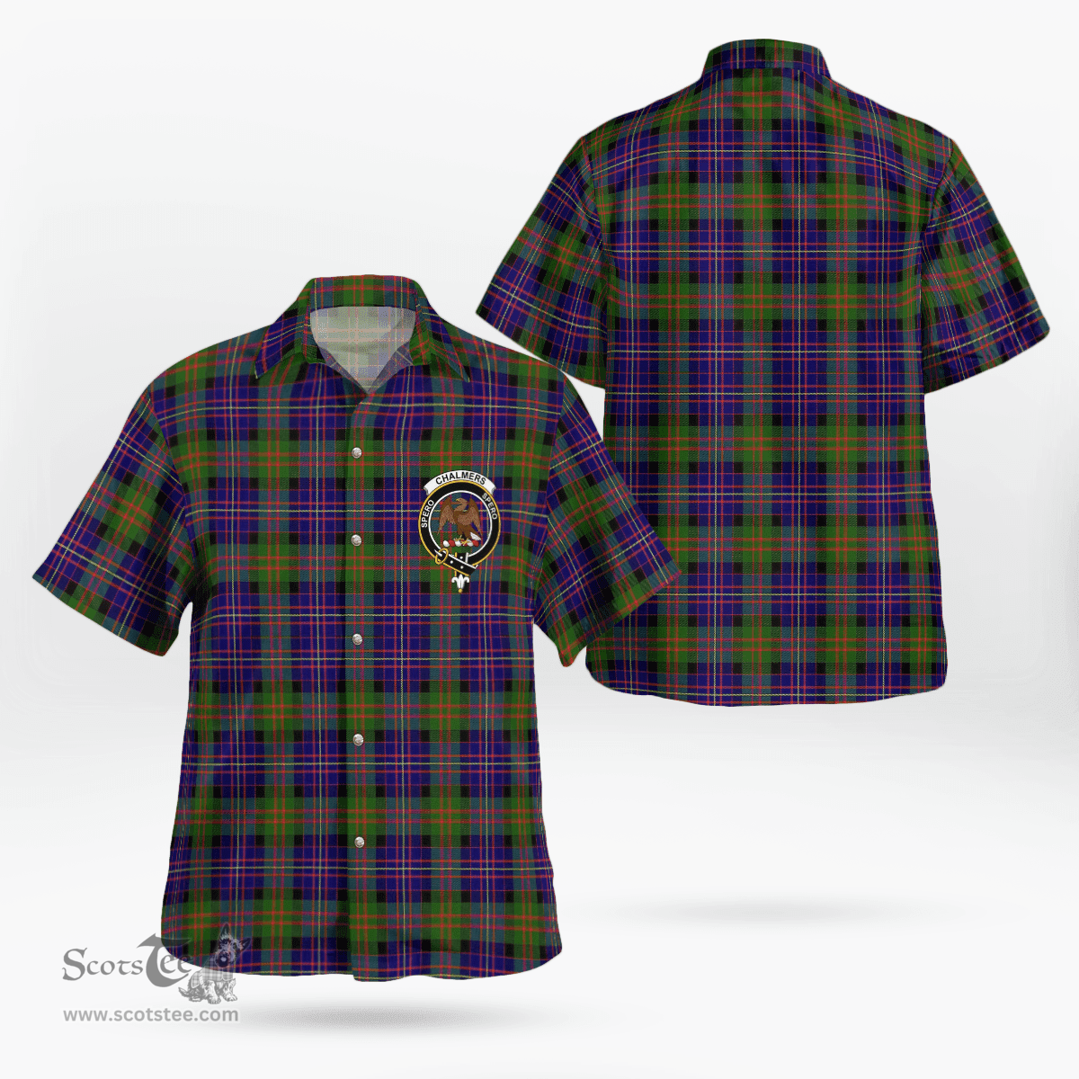 Scottish Chalmers Balnacraig Clan Badge Tartan Hawaii Shirt Crest Tartan Plaid Shirt Scottish Plaid Tartan Plaid - ScotsTee - scotstee.com
