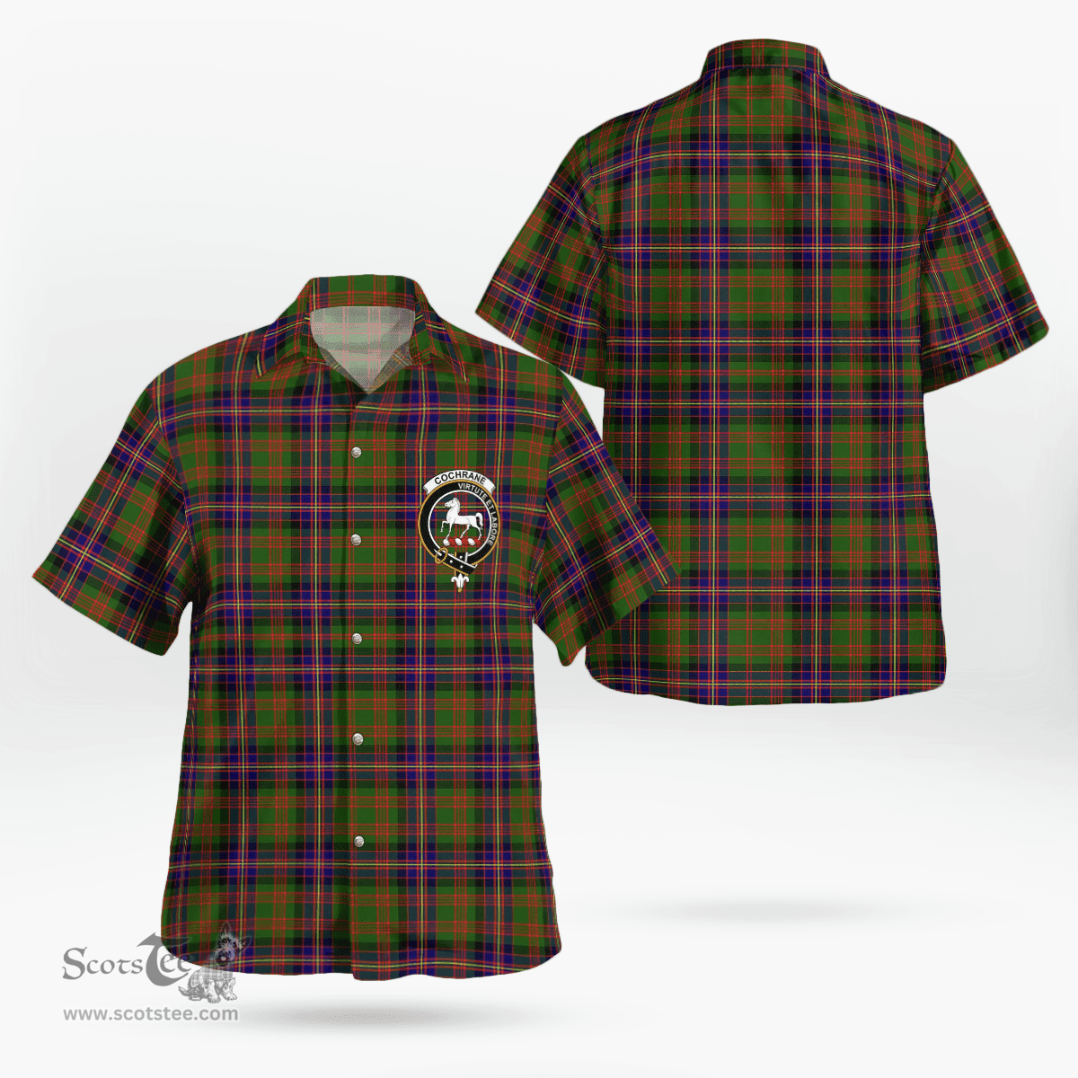 Scottish Cochrane Clan Badge Tartan Hawaii Shirt Crest Tartan Plaid Shirt Scottish Plaid Tartan Plaid - ScotsTee - scotstee.com