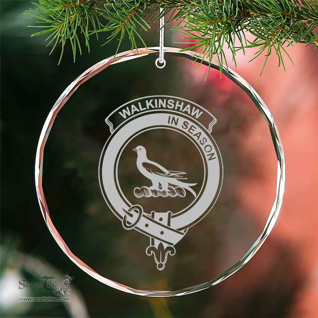 Scottish Walkinshaw Clan Crest Crystal Tartan Ornament - Tartan Christmas Ornaments ScotsTee Shop - Scottish Plaid - Tartan Plaid - Tartan Christmas Decor - ScotsTee.com