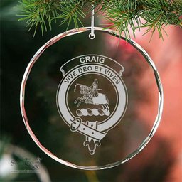 Scottish Craig Clan Crest Crystal Tartan Ornament - Tartan Christmas Ornaments ScotsTee Shop - Scottish Plaid - Tartan Plaid - Tartan Christmas Decor - ScotsTee.com