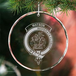 Scottish Watson Clan Crest Crystal Tartan Ornament - Tartan Christmas Ornaments ScotsTee Shop - Scottish Plaid - Tartan Plaid - Tartan Christmas Decor - ScotsTee.com
