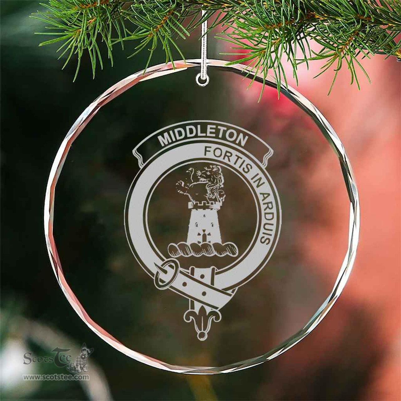 Scottish Middleton Clan Crest Crystal Tartan Ornament - Tartan Christmas Ornaments ScotsTee Shop - Scottish Plaid - Tartan Plaid - Tartan Christmas Decor - ScotsTee.com
