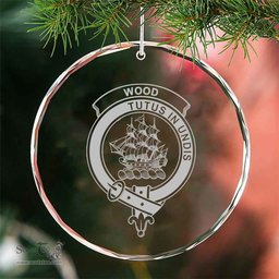 Scottish Wood Clan Crest Crystal Tartan Ornament - Tartan Christmas Ornaments ScotsTee Shop - Scottish Plaid - Tartan Plaid - Tartan Christmas Decor - ScotsTee.com