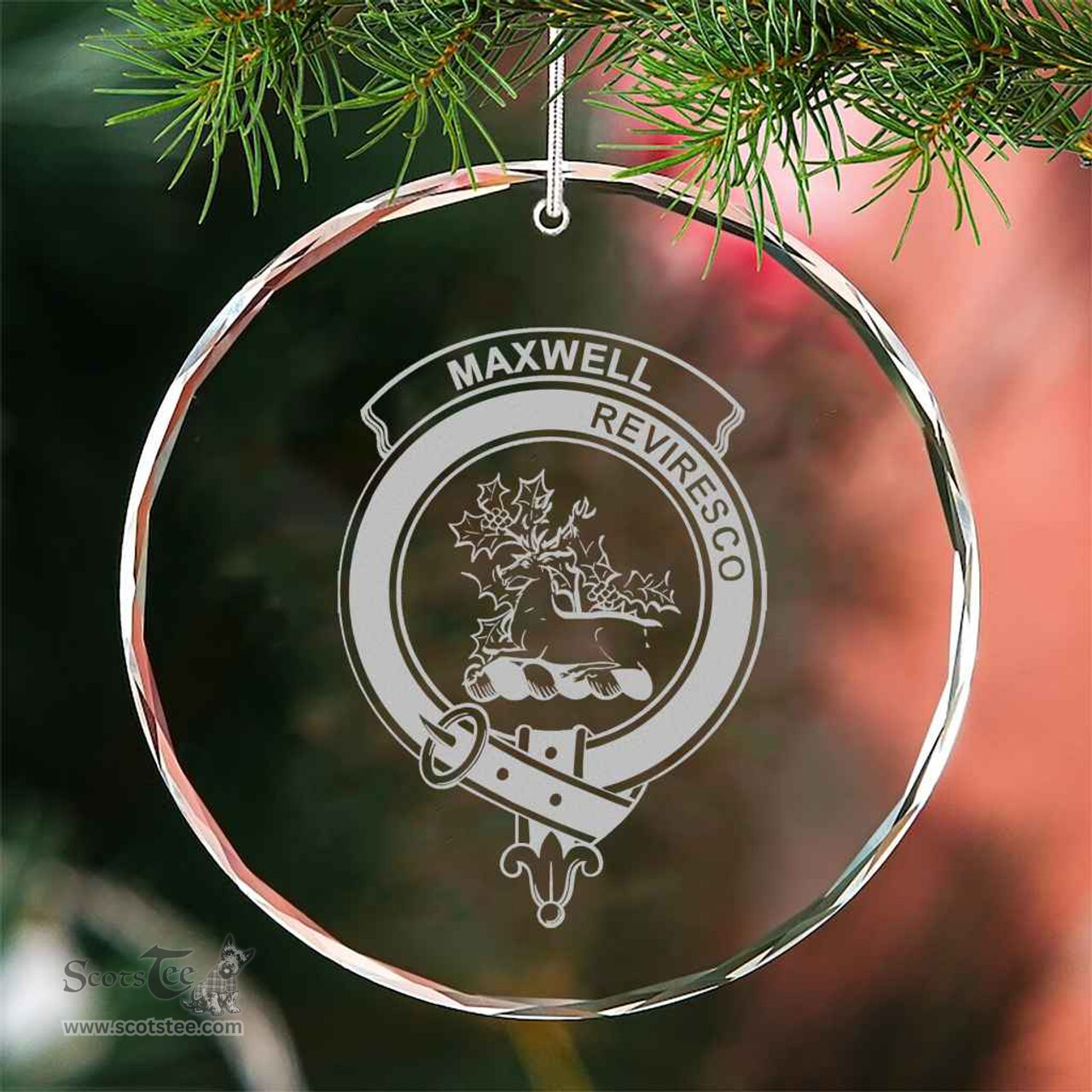 Scottish Maxwell Clan Crest Crystal Tartan Ornament - Tartan Christmas Ornaments ScotsTee Shop - Scottish Plaid - Tartan Plaid - Tartan Christmas Decor - ScotsTee.com