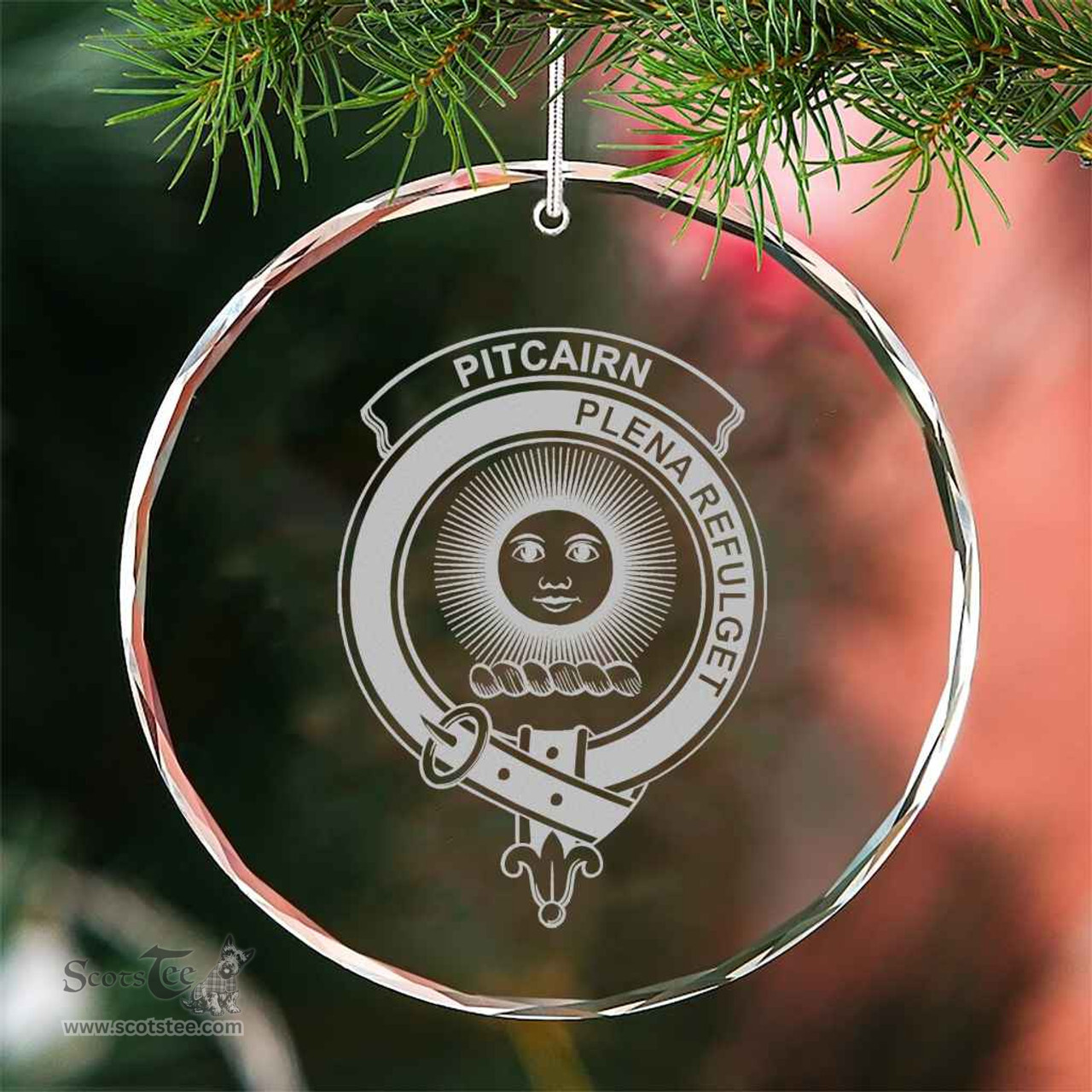 Scottish Pitcairn Clan Crest Crystal Tartan Ornament - Tartan Christmas Ornaments ScotsTee Shop - Scottish Plaid - Tartan Plaid - Tartan Christmas Decor - ScotsTee.com